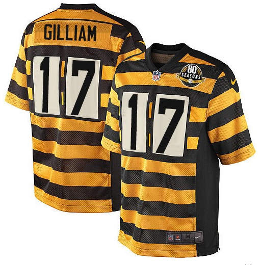 Men's Pittsburgh Steelers #17 Joe Gilliam Yellow/Black Alternate 80TH Anniversary Throwback Stitched Jersey